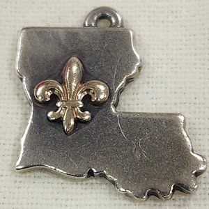 Sterling Silver Louisiana Charm with 14K yellow gold fleur-de-lis
